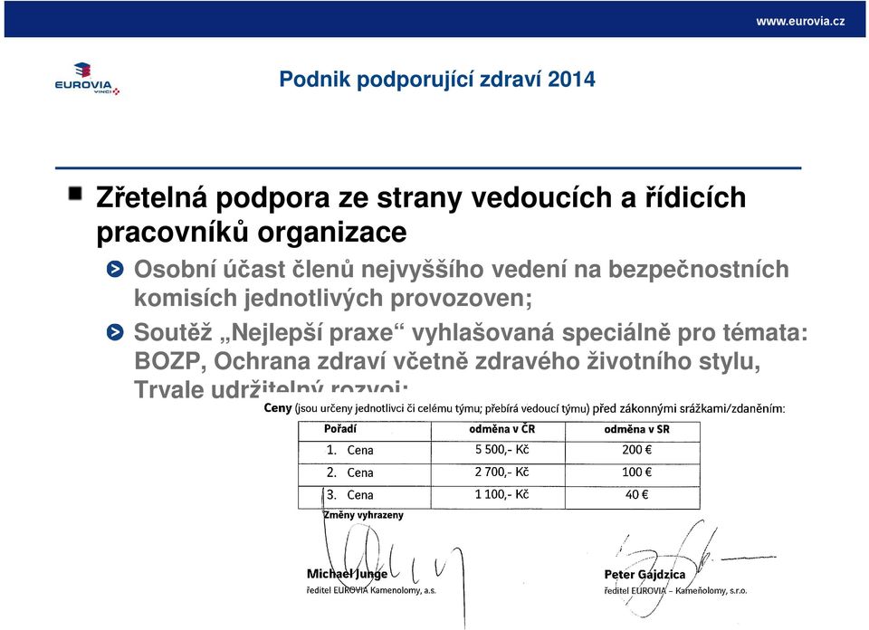 jednotlivých provozoven; Soutěž Nejlepší praxe vyhlašovaná speciálně pro