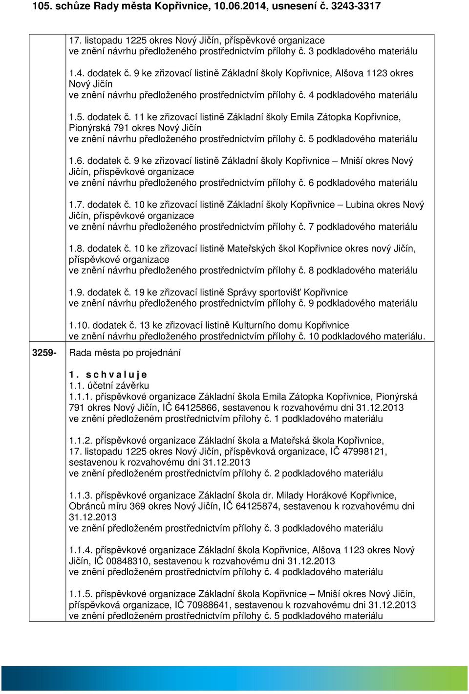 dodtek č. 11 ke zřizovcí listině Zákldní školy Emil Zátopk Kopřivnice, Pionýrská 791 okres Nový Jičín ve znění návrhu předloženého prostřednictvím přílohy č. 5 podkldového mteriálu 1.6. dodtek č.