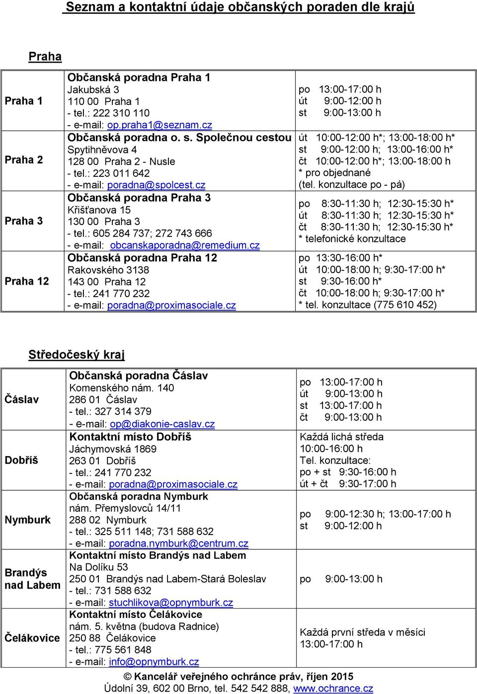 : 605 284 737; 272 743 666 - e-mail: obcanskaradna@remedium.cz Občanská radna Praha 12 Rakovského 3138 143 00 Praha 12 - tel.: 241 770 232 - e-mail: radna@proximasociale.