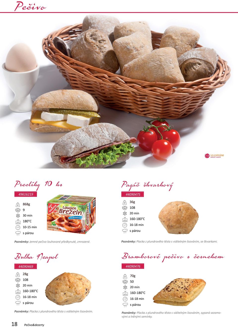 Bulka Neapol 4409049 Bramborové pečivo s česnekem 4409047 28g 108 10-180 C 1-18 min 70g 10-180 C 1-18 min Poznámky: Placka z