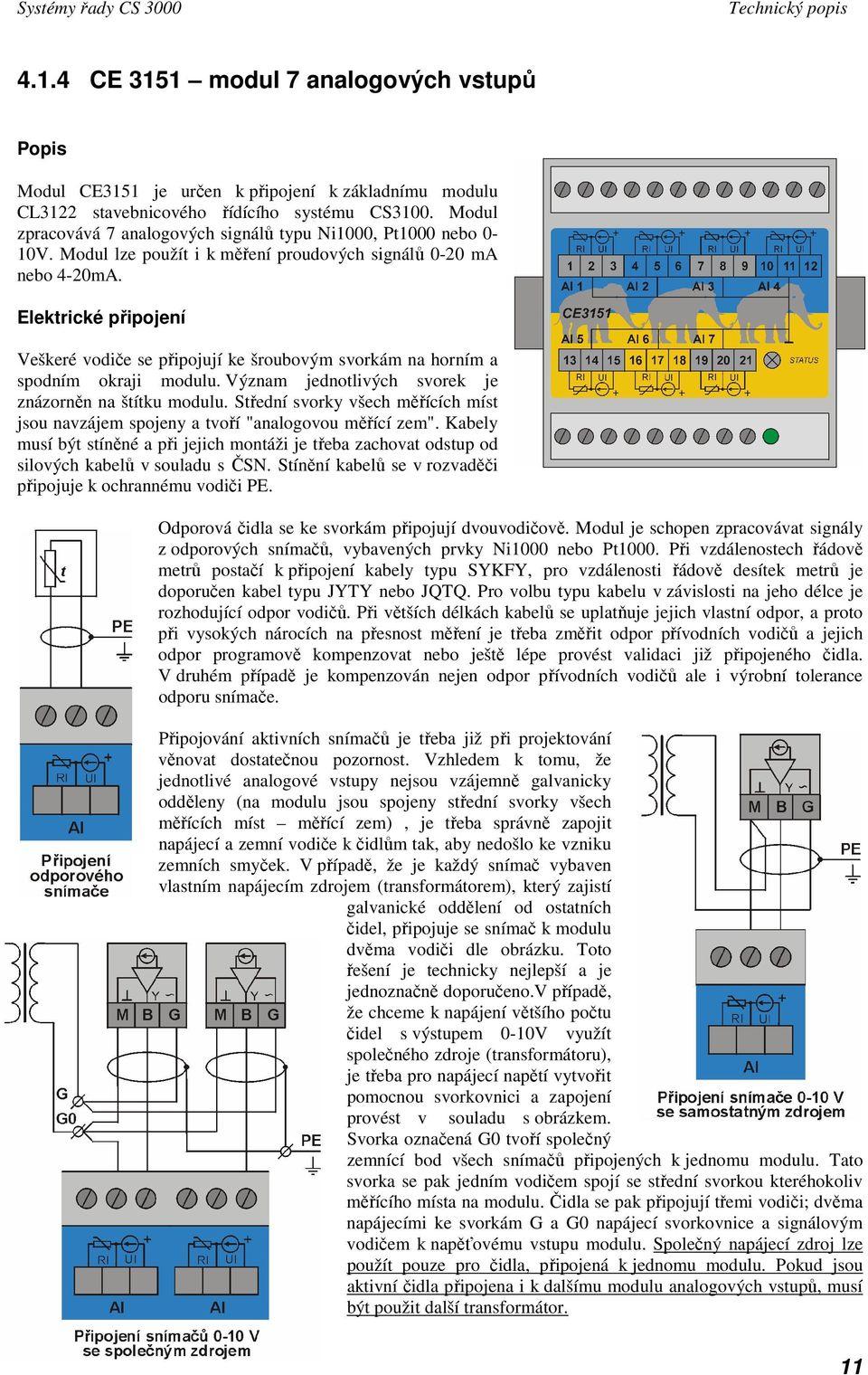 Elektrické připojení Veškeré vodiče se připojují ke šroubovým svorkám na horním a spodním okraji modulu. Význam jednotlivých svorek je znázorněn na štítku modulu.