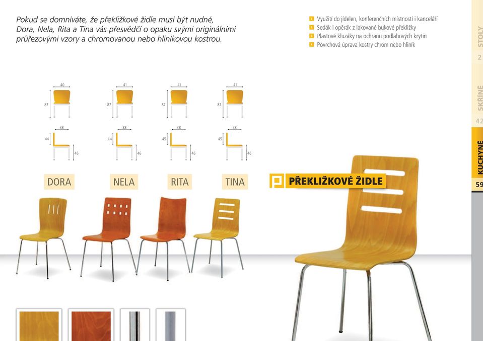 44 40 44 41 DORA NELA RITA TINA 45 41 45 41 Využití do jídelen, konferenčních místností i kanceláří Sedák i