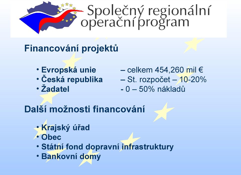 rozpočet 10-20% Žadatel - 0 50% nákladů Další