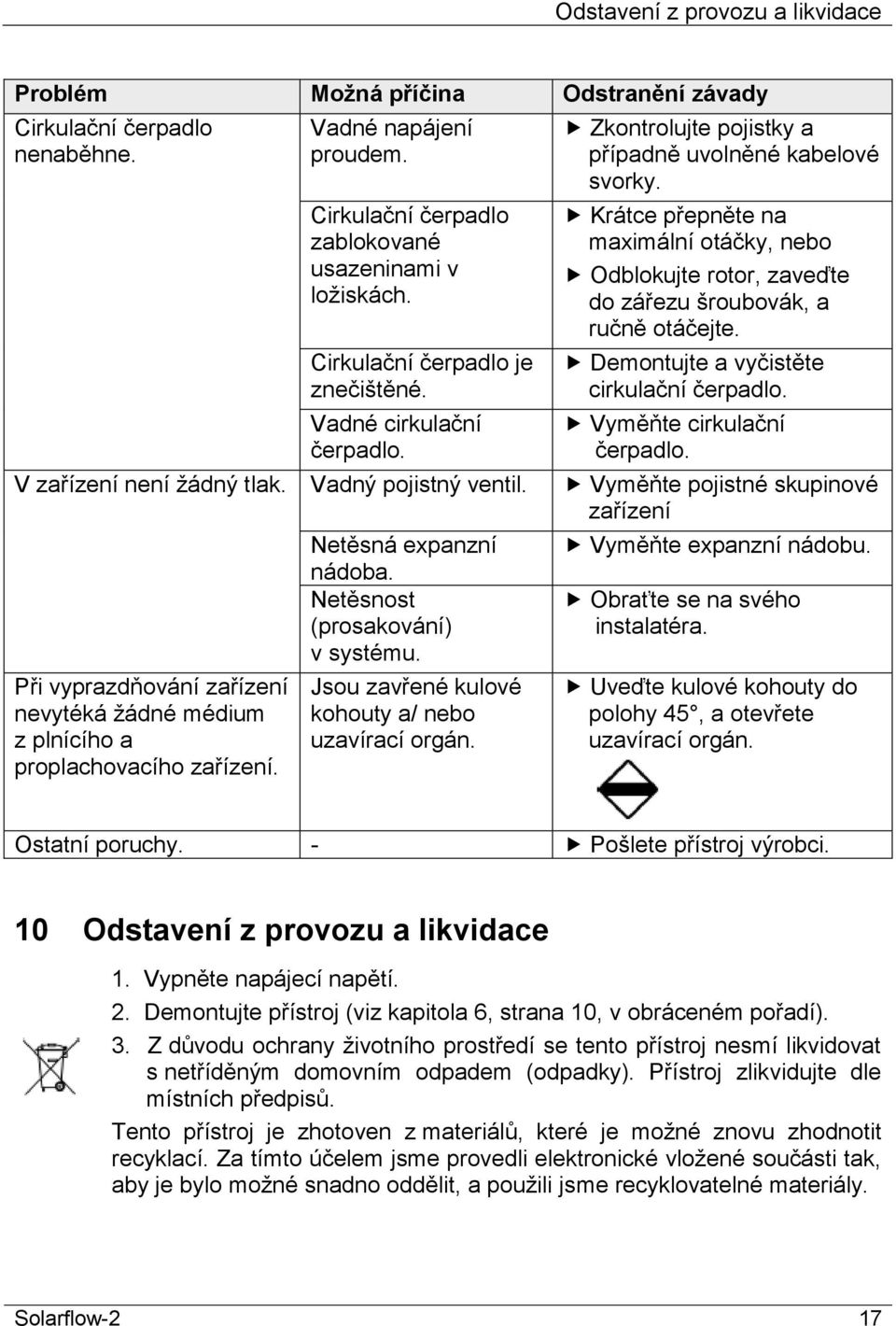 Netěsná expanzní nádoba. Netěsnost (prosakování) v systému. Jsou zavřené kulové kohouty a/ nebo uzavírací orgán. Zkontrolujte pojistky a případně uvolněné kabelové svorky.
