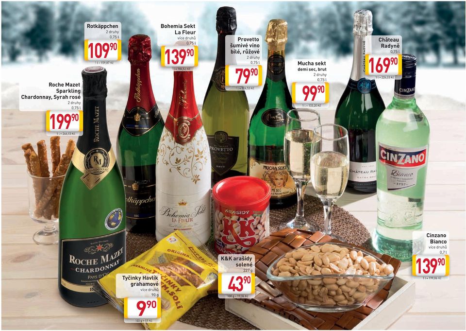 106,53 Kč demi sec, brut 1 l = 133,20 Kč Château Radyně 169 90 1 l = 226,53 Kč Tyčinky Havlík grahamové
