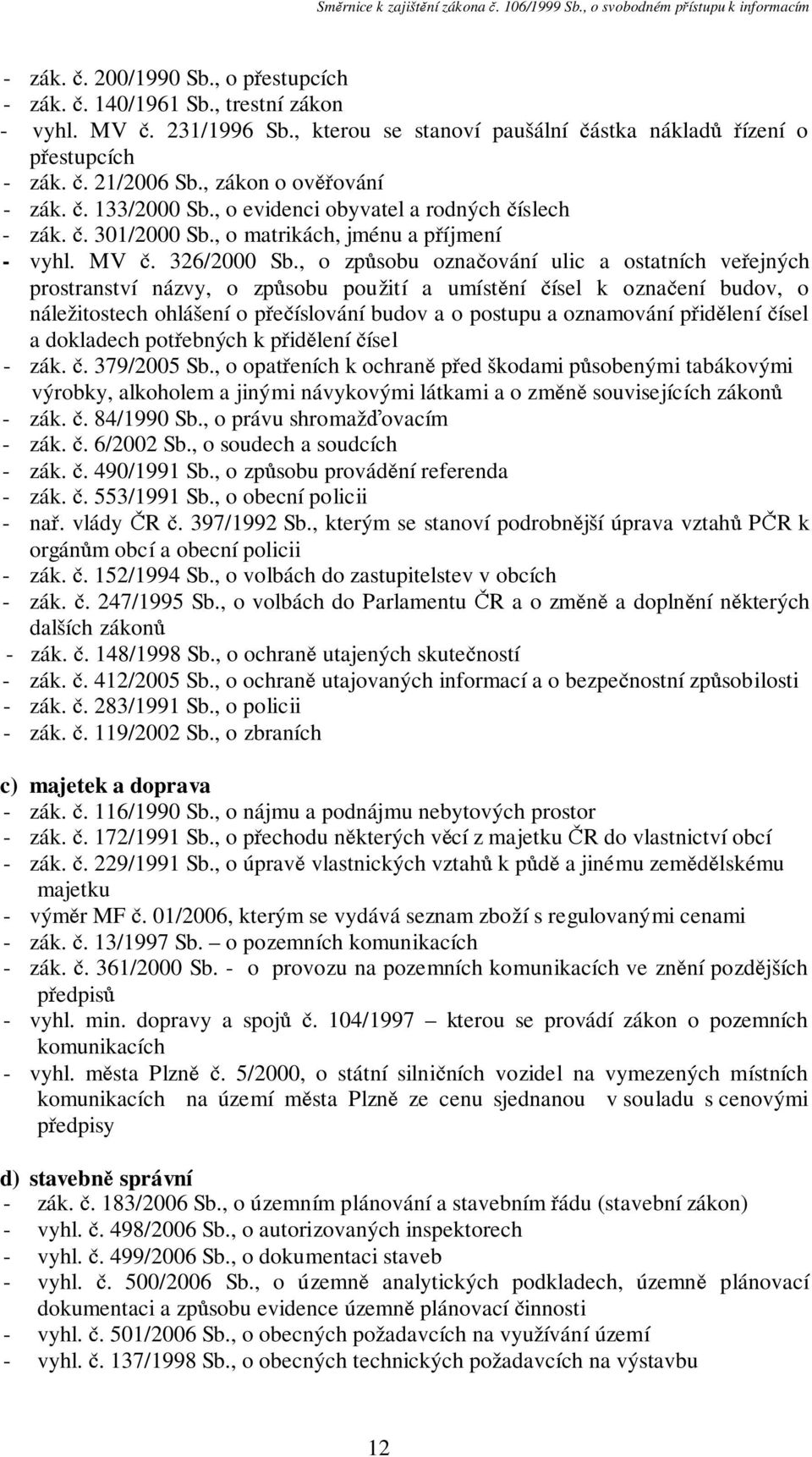 , o způsobu označování ulic a ostatních veřejných prostranství názvy, o způsobu použití a umístění čísel k označení budov, o náležitostech ohlášení o přečíslování budov a o postupu a oznamování