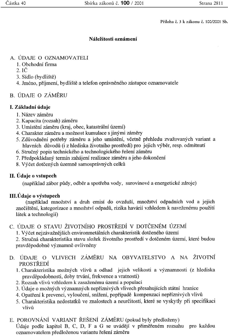 100 /2001 Strana 2811 Pr 0 3 0 1 0