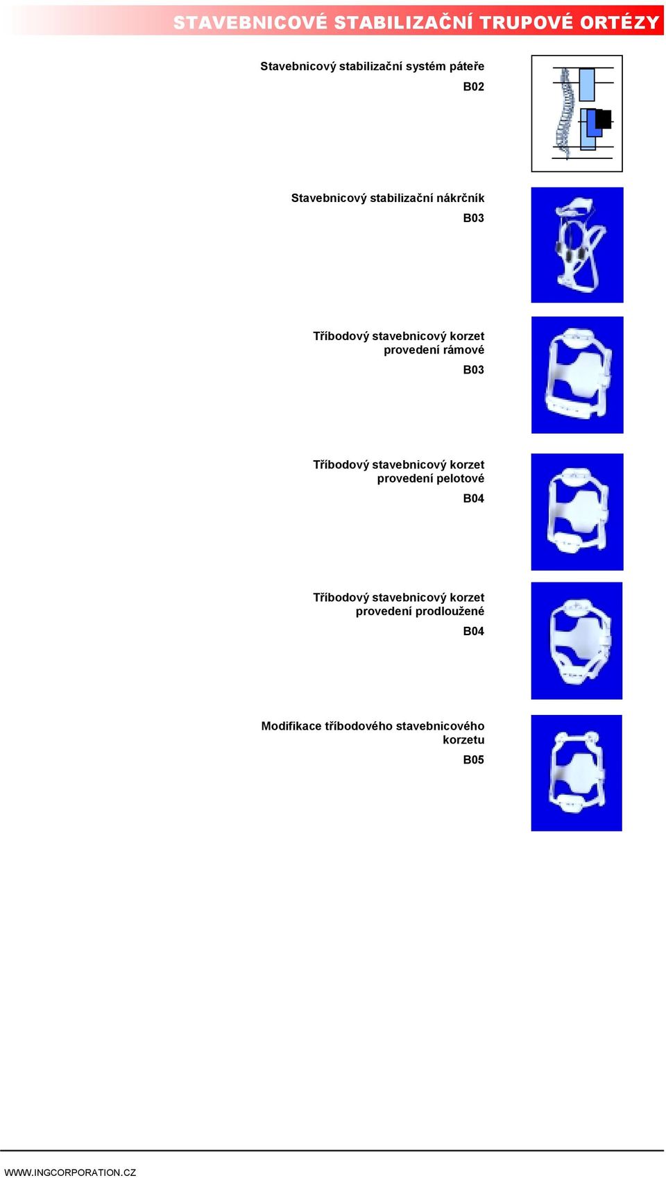 B03 Tříbodový stavebnicový korzet provedení pelotové B04 Tříbodový stavebnicový korzet