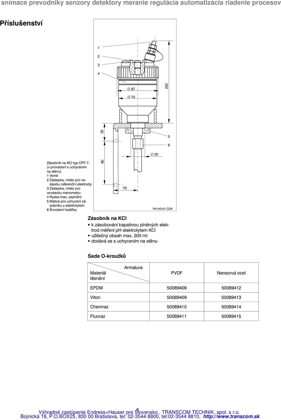 zaplnění 5 Matice pro uchycení zásobníku s elektrolytem 6 Šroubení hadičky 60 70 PA140-01.