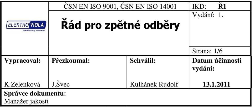 Přezkoumal: Schválil: Datum účinnosti vydání: K.