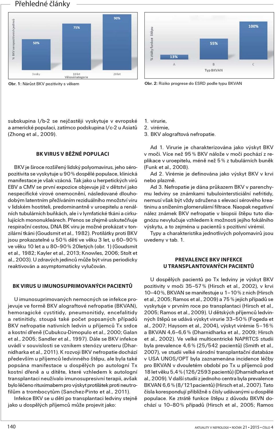 BK VIRUS V BĚŽNÉ POPULACI BKV je široce rozšíøený lidský polyomavirus, jeho séropozitivita se vyskytuje u 90 % dospìlé populace, klinická manifestace je však vzácná.