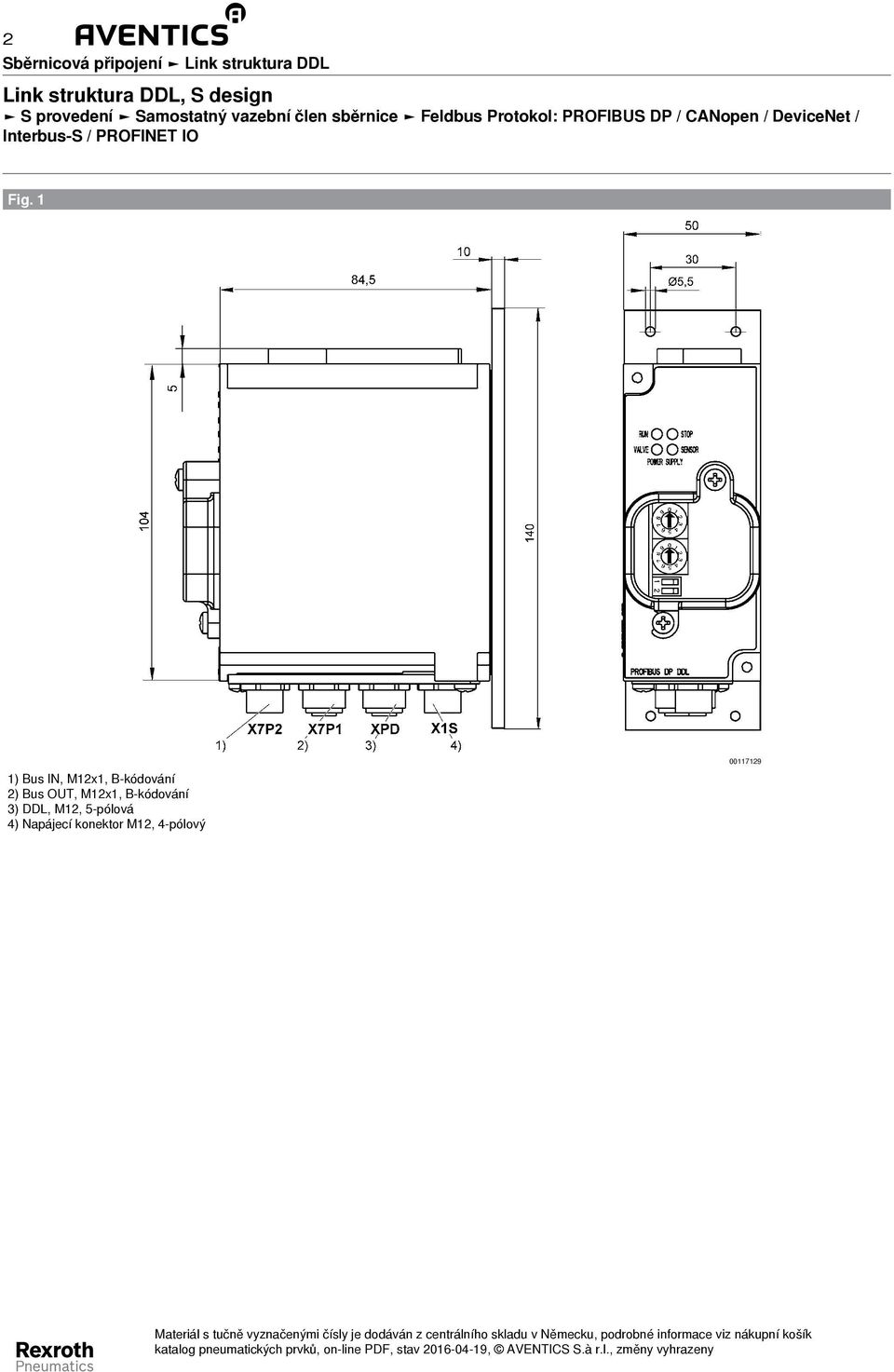 1 1) Bus IN, M12x1, B - 2) Bus OUT,