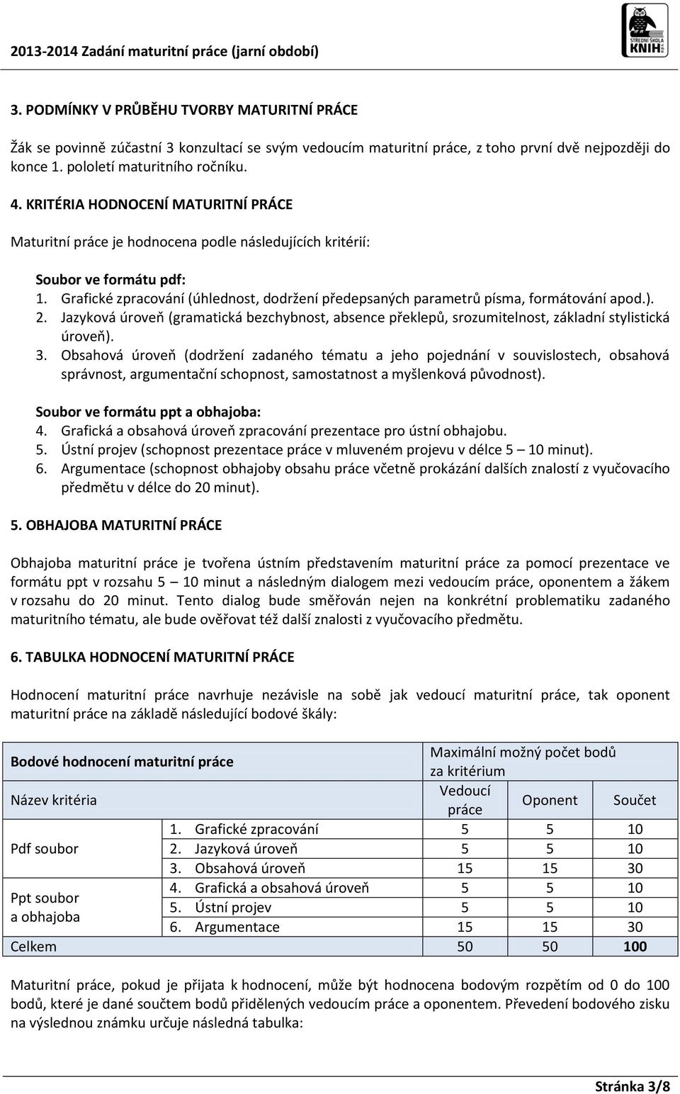 Grafické zpracování (úhlednost, dodržení předepsaných parametrů písma, formátování apod.). 2. Jazyková úroveň (gramatická bezchybnost, absence překlepů, srozumitelnost, základní stylistická úroveň).