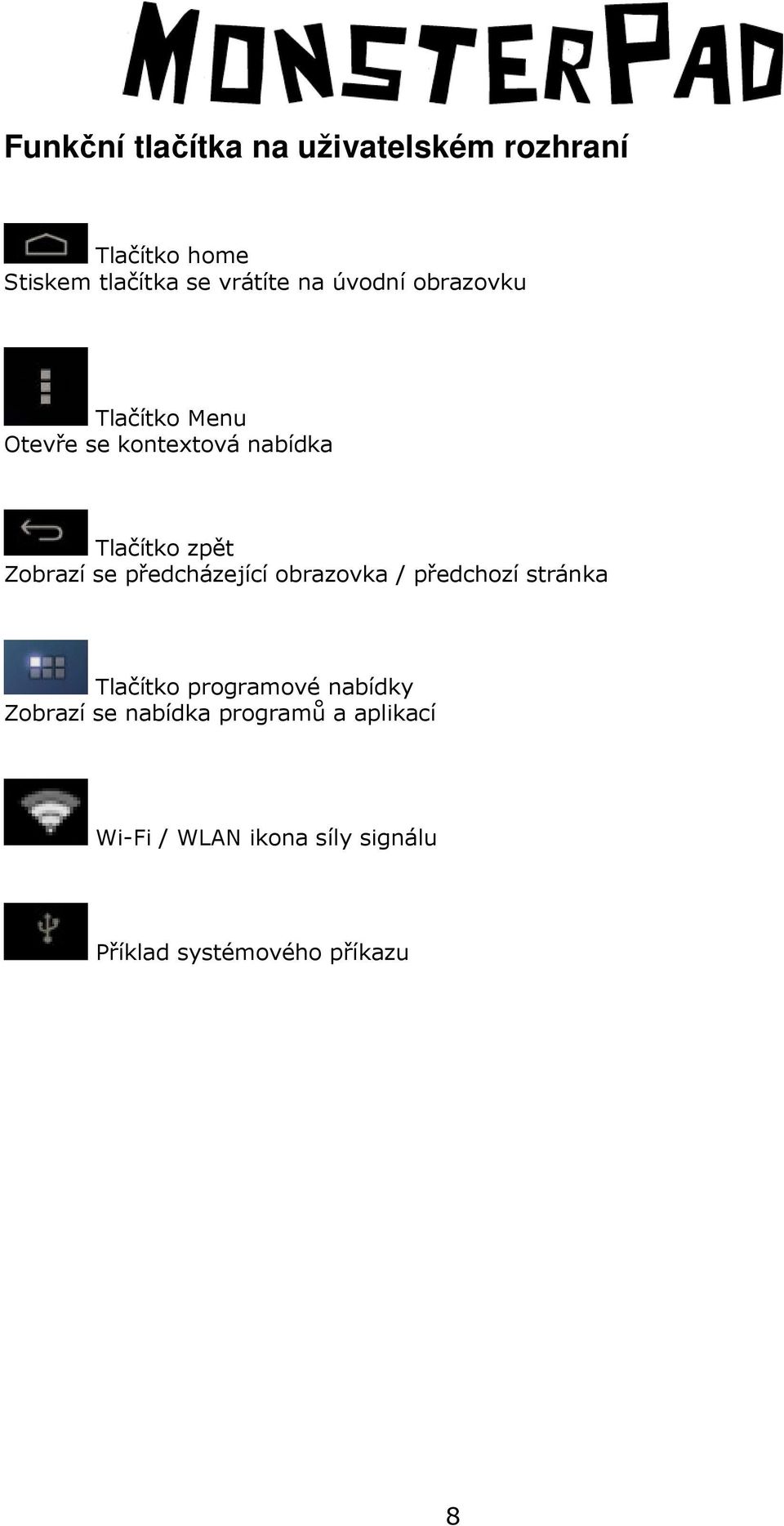 se předcházející obrazovka / předchozí stránka Tlačítko programové nabídky Zobrazí se