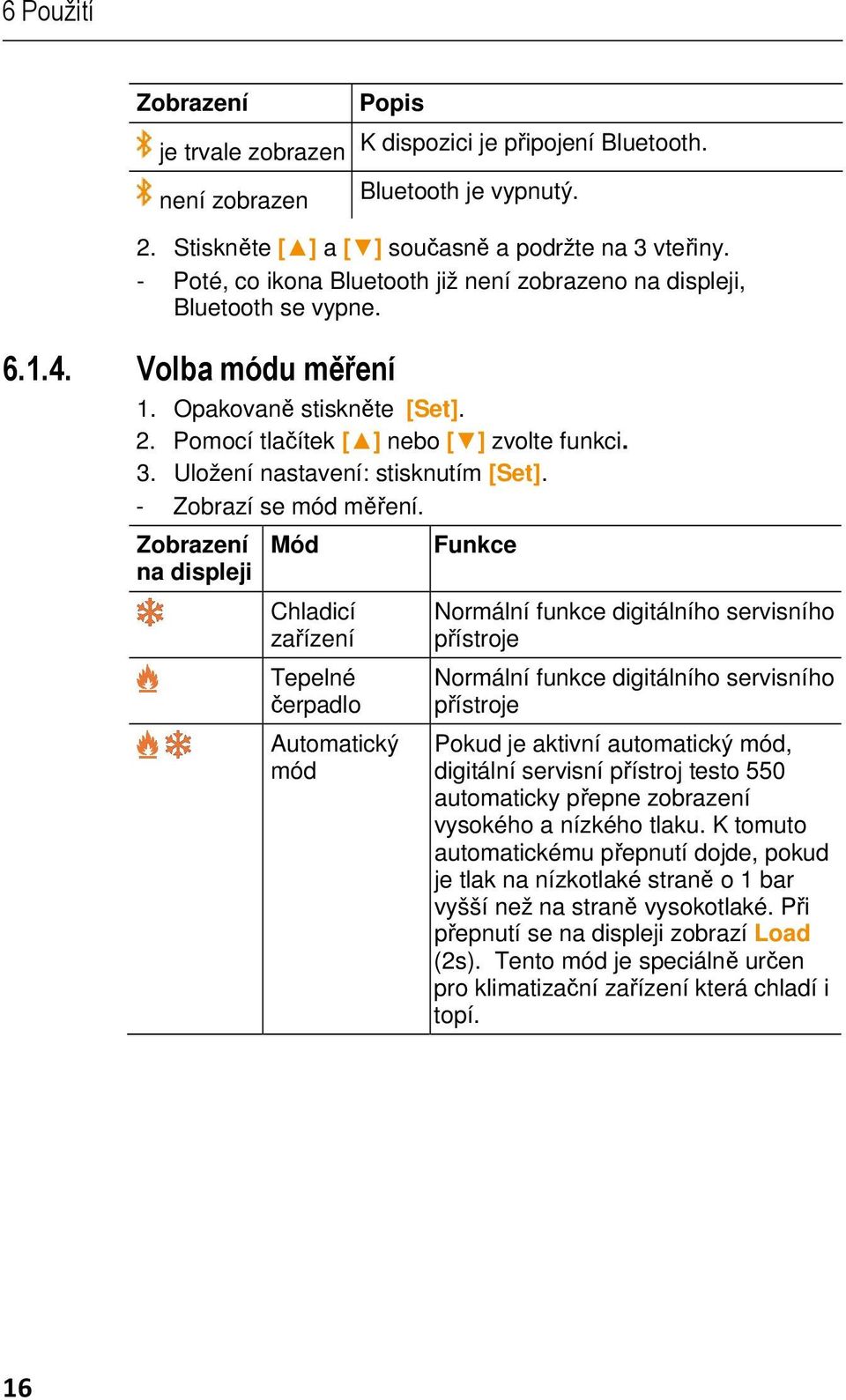 Uložení nastavení: stisknutím [Set]. - Zobrazí se mód měření.