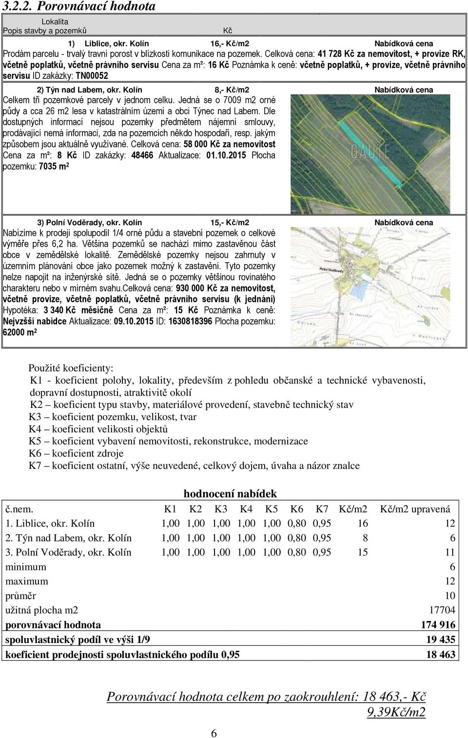 TN00052 2) Týn nad Labem, okr. Kolín 8,- Kč/m2 Nabídková cena Celkem tři pozemkové parcely v jednom celku. Jedná se o 7009 m2 orné půdy a cca 26 m2 lesa v katastrálním území a obci Týnec nad Labem.