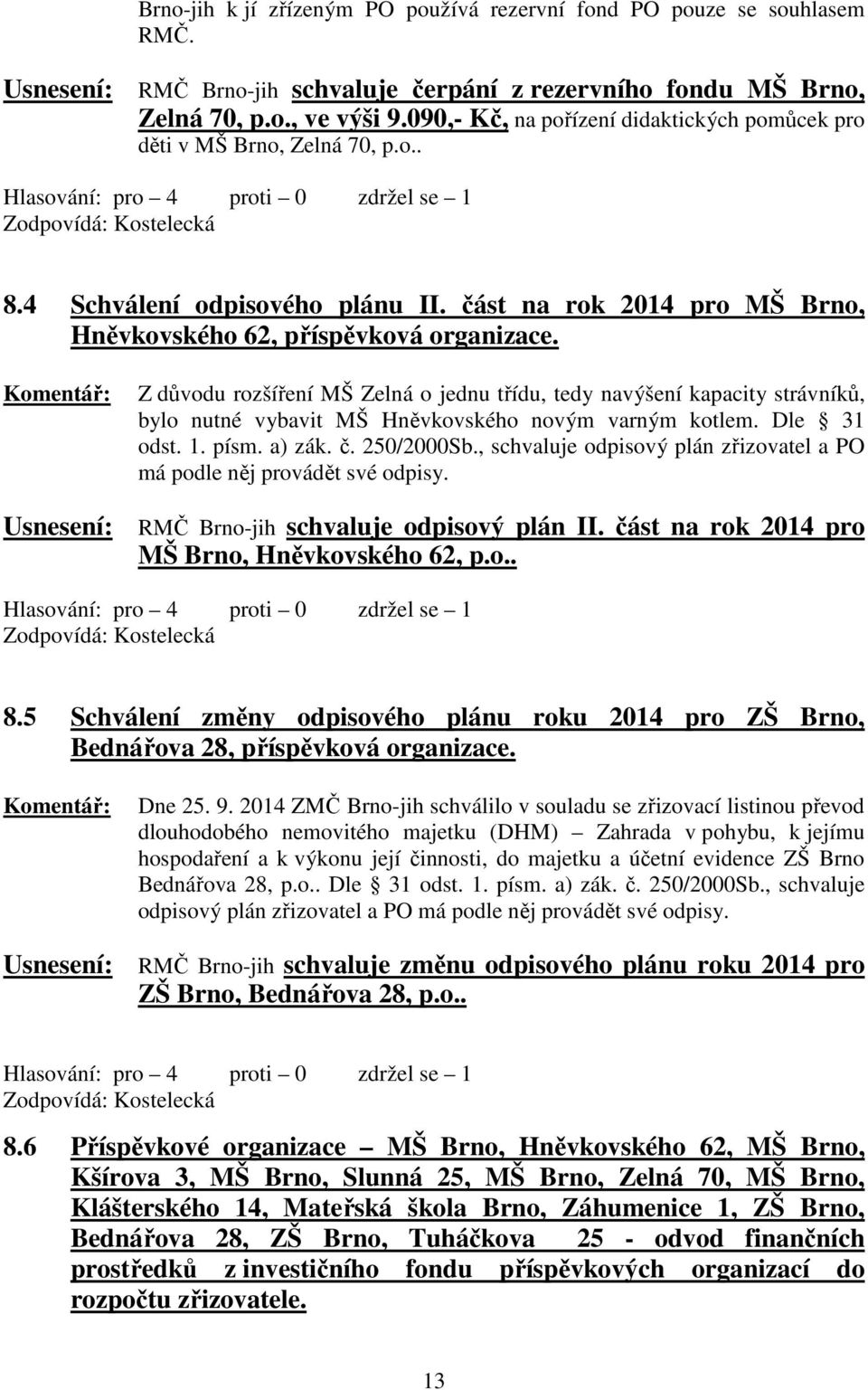 část na rok 2014 pro MŠ Brno, Hněvkovského 62, příspěvková organizace.