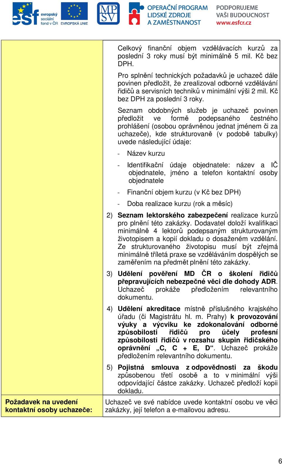 Seznam obdobných služeb je uchazeč povinen předložit ve formě podepsaného čestného prohlášení (osobou oprávněnou jednat jménem či za uchazeče), kde strukturovaně (v podobě tabulky) uvede následující