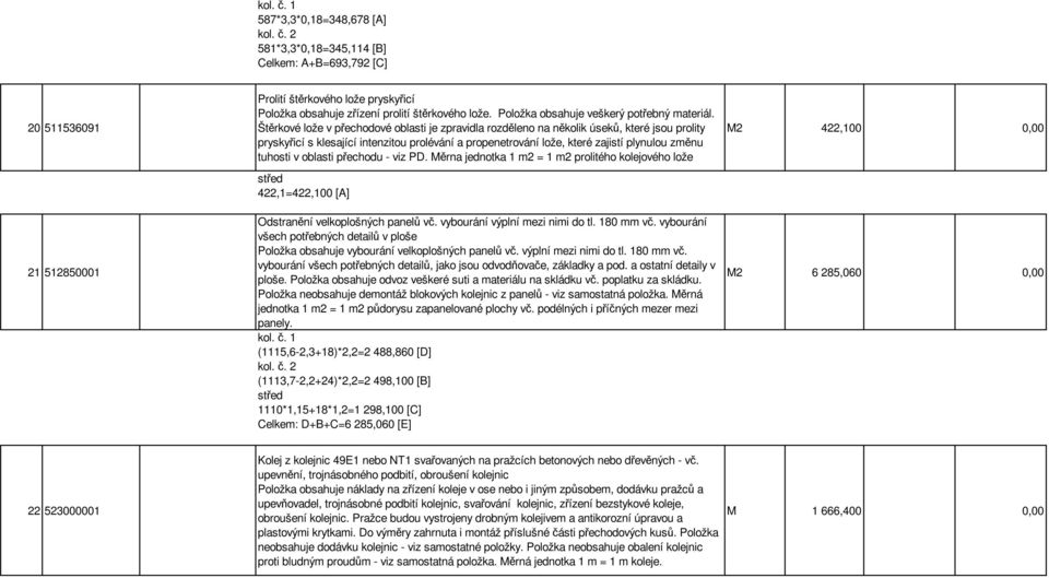 Štěrkové lože v přechodové oblasti je zpravidla rozděleno na několik úseků, které jsou prolity pryskyřicí s klesající intenzitou prolévání a propenetrování lože, které zajistí plynulou změnu tuhosti