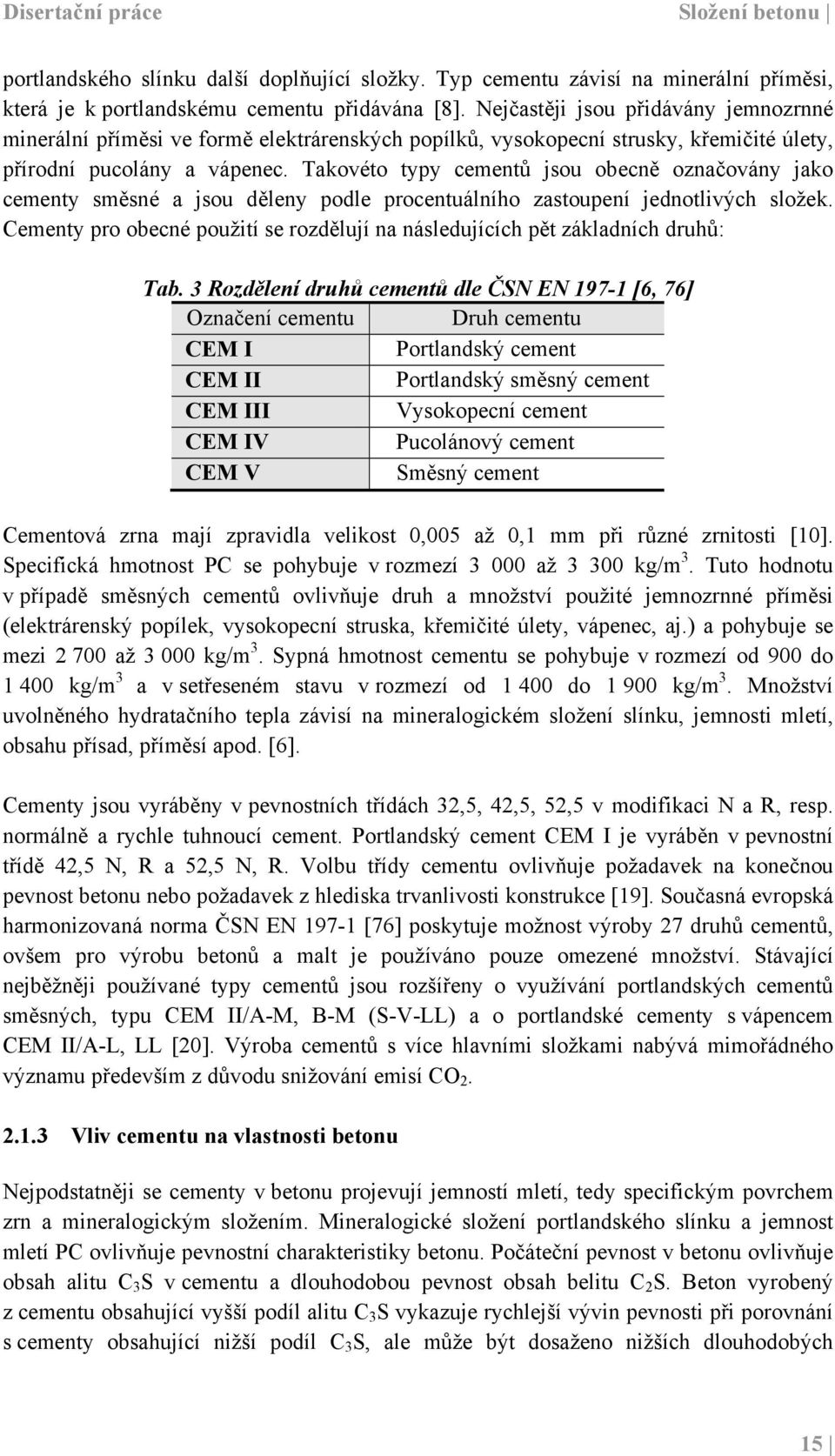 Takovéto typy cementů jsou obecně označovány jako cementy směsné a jsou děleny podle procentuálního zastoupení jednotlivých složek.