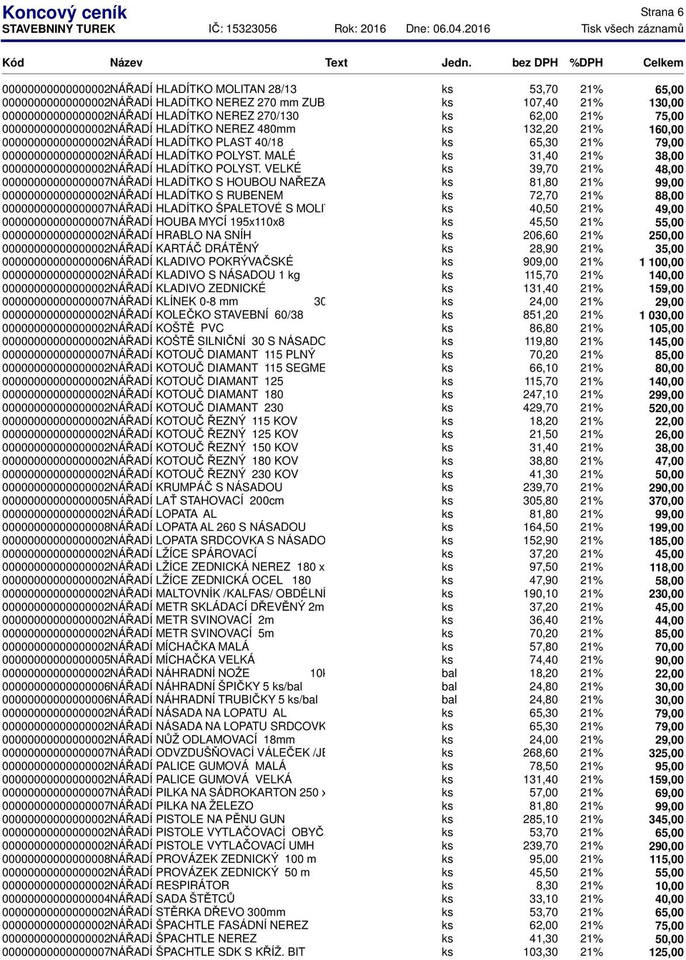 MALÉ ks 31,40 21% 38,00 0000000000000000226 NÁŘADÍ HLADÍTKO POLYST.