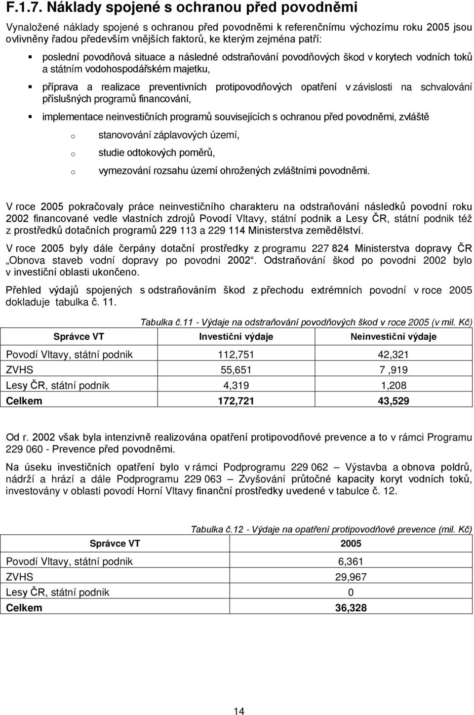 patří: poslední povodňová situace a následné odstraňování povodňových škod v korytech vodních toků a státním vodohospodářském majetku, příprava a realizace preventivních protipovodňových opatření v