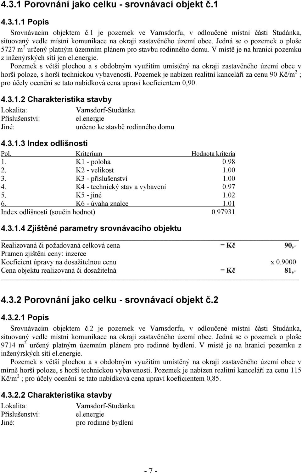 Jedná se o pozemek o ploše 5727 m 2 určený platným územním plánem pro stavbu rodinného domu. V místě je na hranici pozemku z inženýrských sítí jen el.energie.