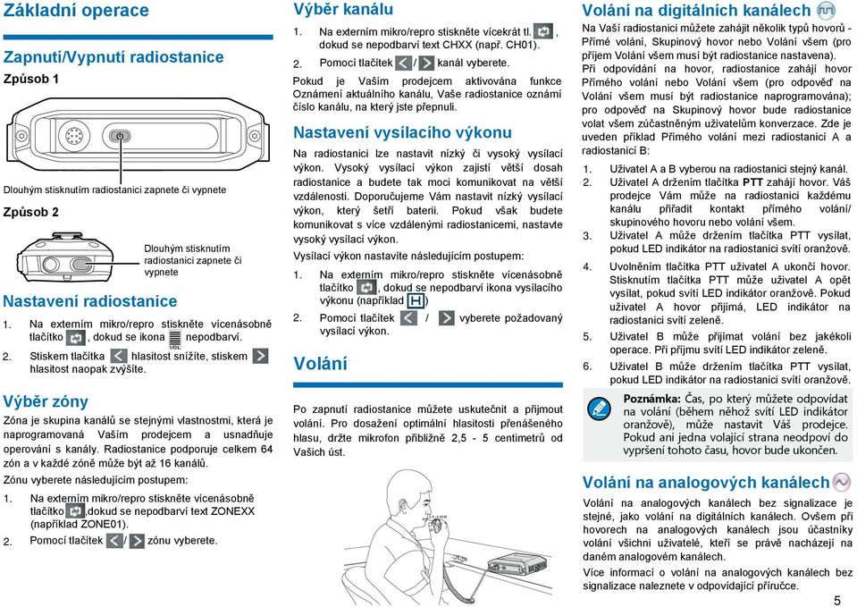 Výběr zóny Zóna je skupina kanálů se stejnými vlastnostmi, která je naprogramovaná Vaším prodejcem a usnadňuje operování s kanály.