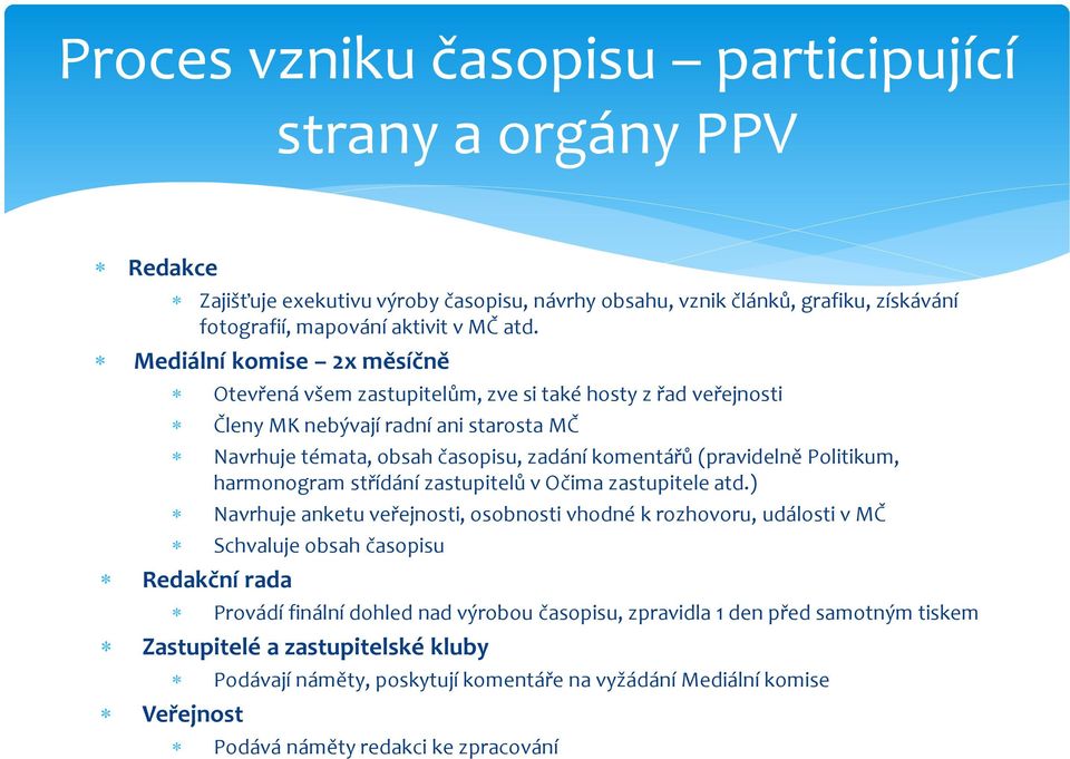 Politikum, harmonogram střídání zastupitelů v Očima zastupitele atd.