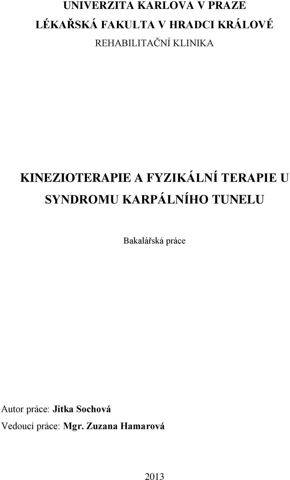 TERAPIE U SYNDROMU KARPÁLNÍHO TUNELU Bakalářská práce