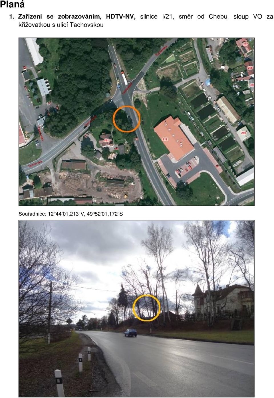 silnice I/21, směr od Chebu, sloup VO