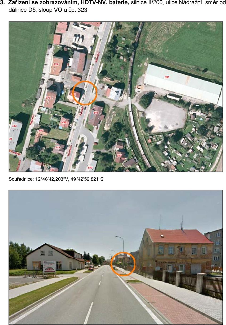 Nádražní, směr od dálnice D5, sloup VO