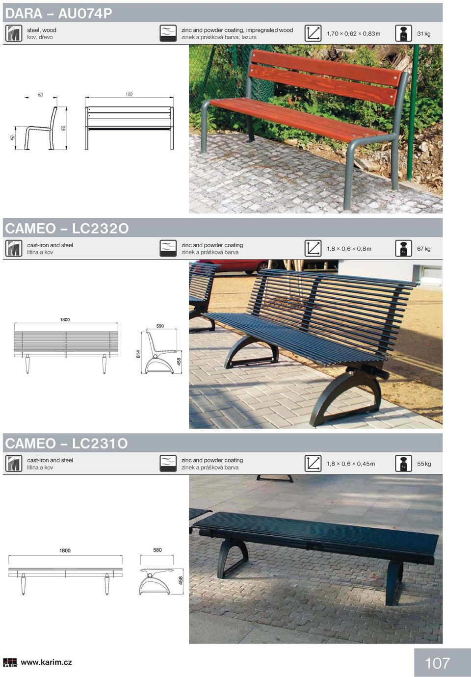 barva, lazura 2,04 1,70 0,62 0,69 0,83 0,69 m XXX 31 kg kg CAMEO LC232O cast-iron and and wood /