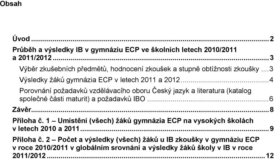 .. 4 Porovnání požadavků vzdělávacího oboru Český jazyk a literatura (katalog společné části maturit) a požadavků IBO... 6 Závěr... 8 Příloha č.