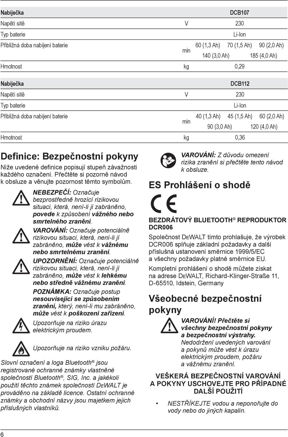stupeň závažnosti každého označení. Přečtěte si pozorně návod k obsluze a věnujte pozornost těmto symbolům.