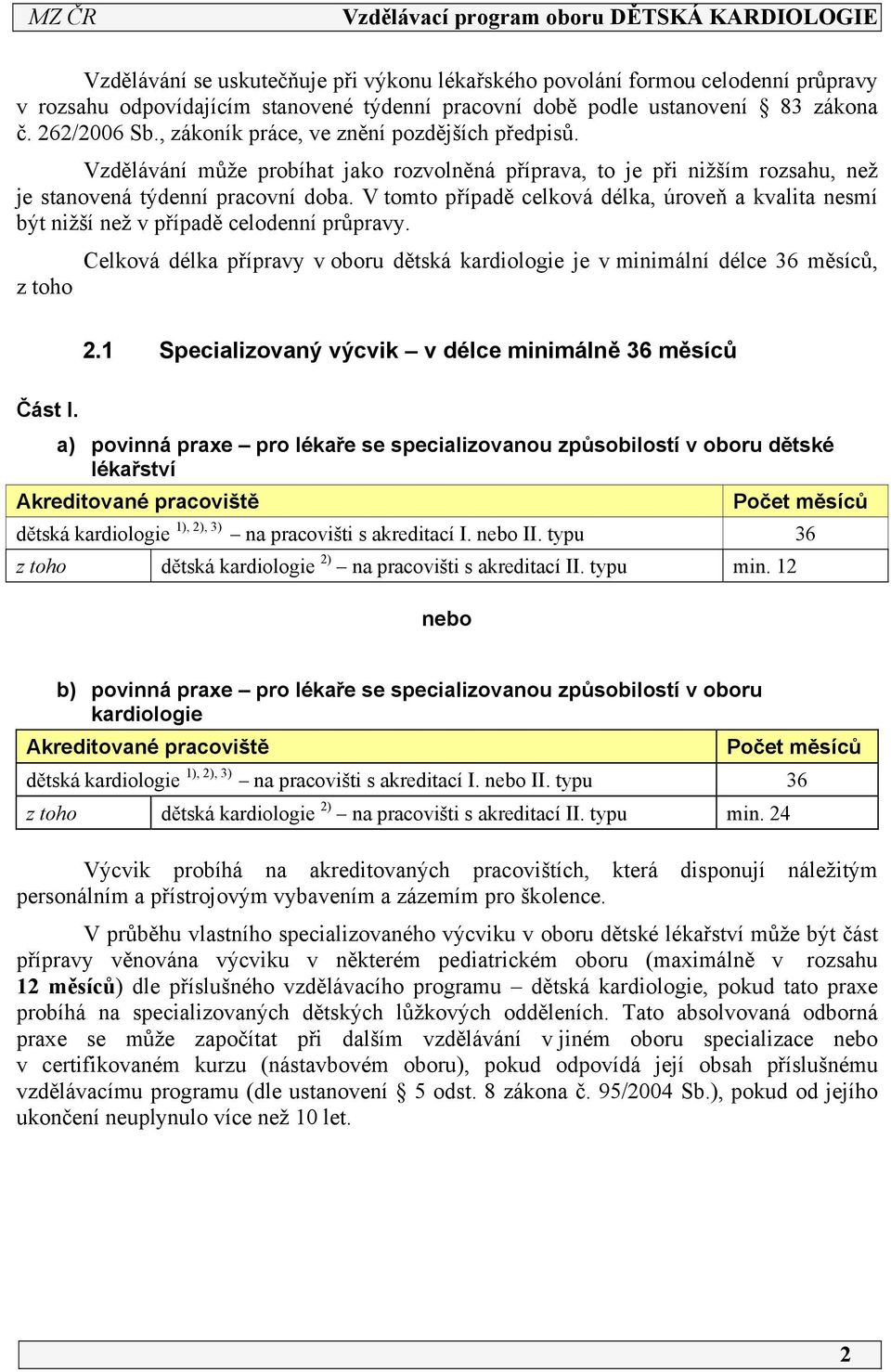 V tomto případě celková délka, úroveň a kvalita nesmí být nižší než v případě celodenní průpravy. z toho Celková délka přípravy v oboru dětská kardiologie je v minimální délce 36 měsíců,.