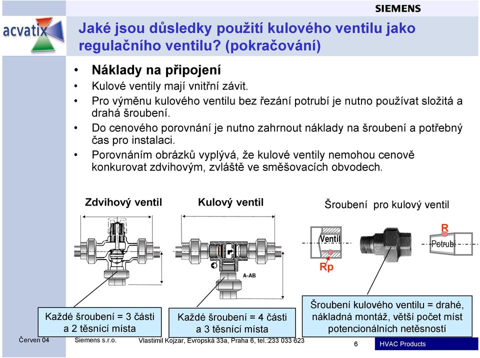 Porovnáním obrázků vyplývá, že kulové ventily nemohou cenově konkurovat zdvihovým, zvláště ve směšovacích obvodech.