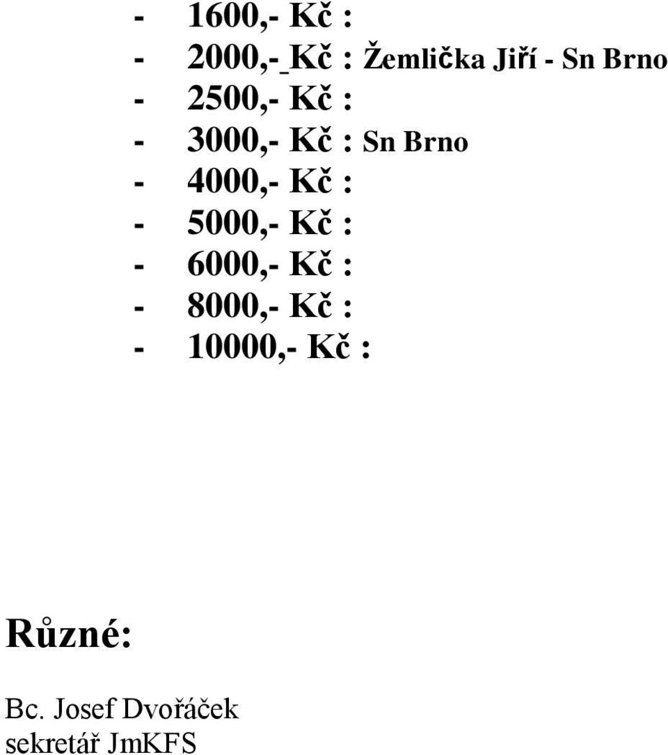 Kč : - 5000,- Kč : - 6000,- Kč : - 8000,- Kč : -