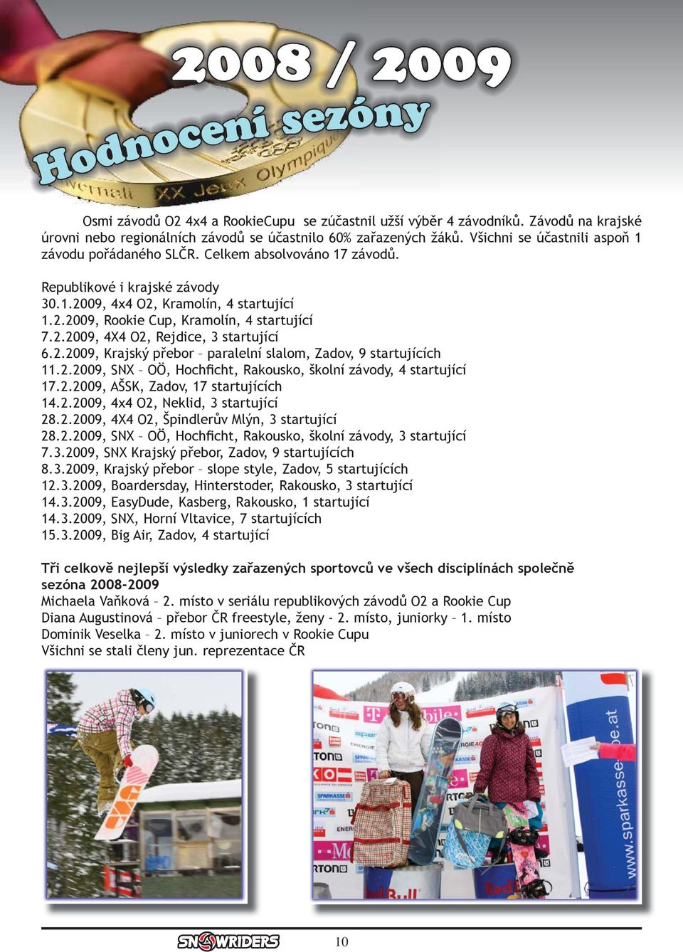 2.2009, 4X4 O2, Rejdice, 3 startující 6.2.2009, Krajský přebor paralelní slalom, Zadov, 9 startujících 11.2.2009, SNX OÖ, Hochficht, Rakousko, školní závody, 4 startující 17.2.2009, AŠSK, Zadov, 17 startujících 14.
