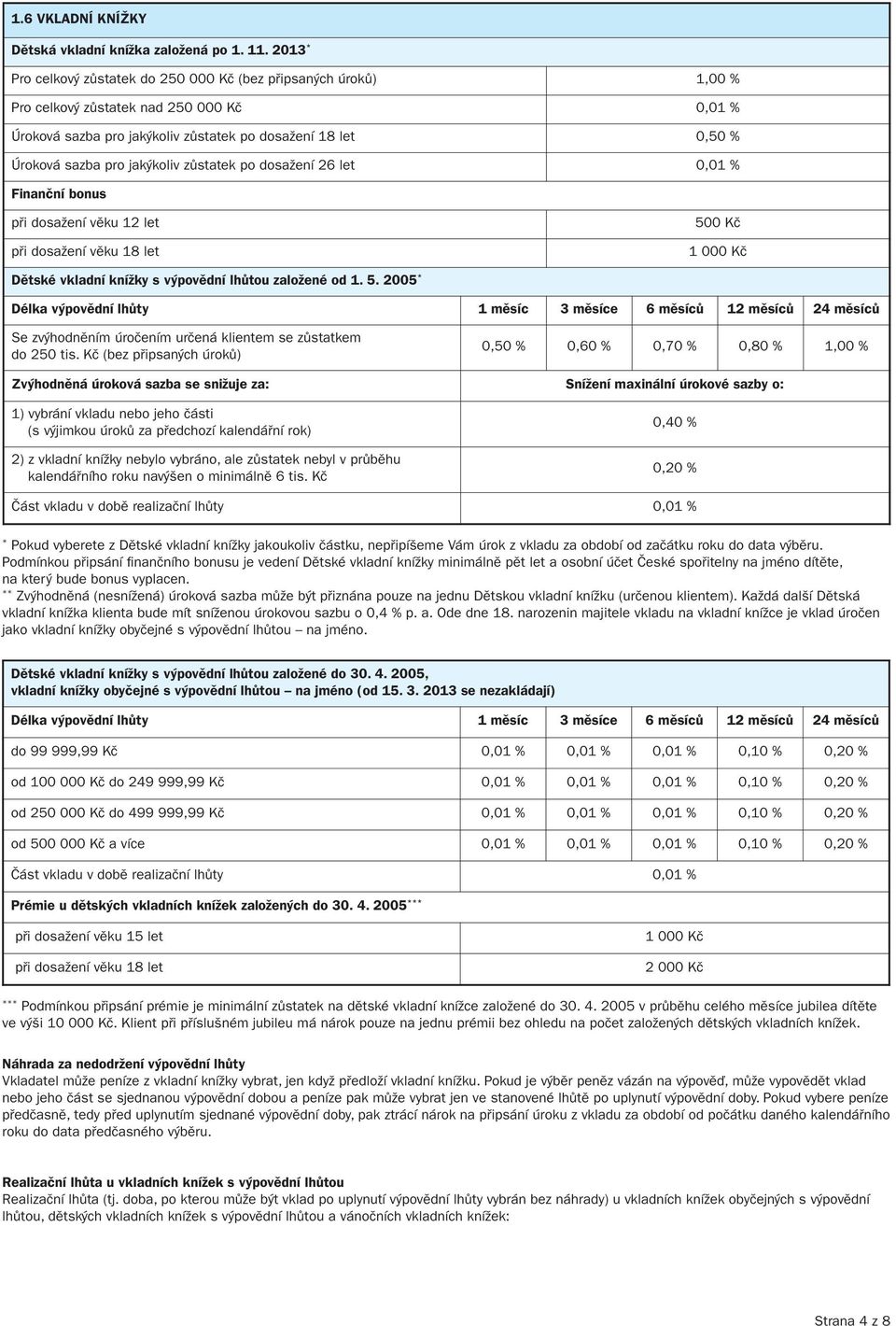jakýkoliv zůstatek po dosažení 26 let 0,01 % Finanční bonus při dosažení věku 12 let při dosažení věku 18 let 50