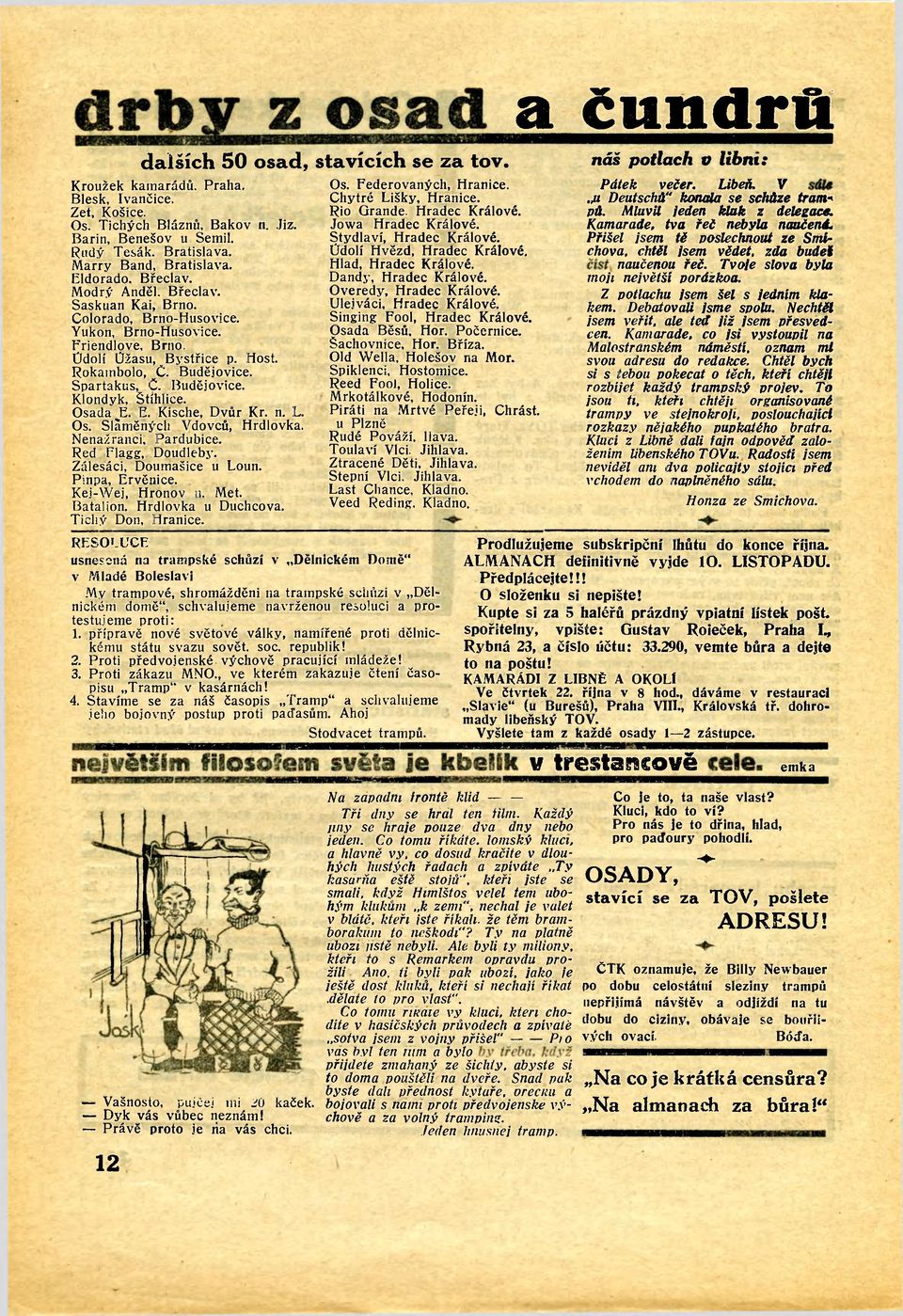 Rokatnbolo, C. Budějovice. Spartakus, Ů. Budějovice. Klondyk, Štihlice. Osada ^E. E. Kische, Dvůr Kr. n. L. Os. Siaměných Vdovců, Hrdiovka. Nenažranci. Pardubice. Red Flagg, Doudleby.
