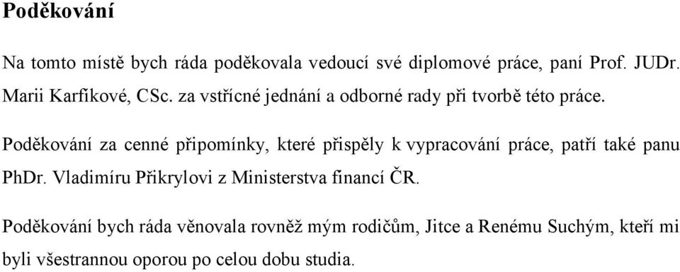 Poděkování za cenné připomínky, které přispěly k vypracování práce, patří také panu PhDr.