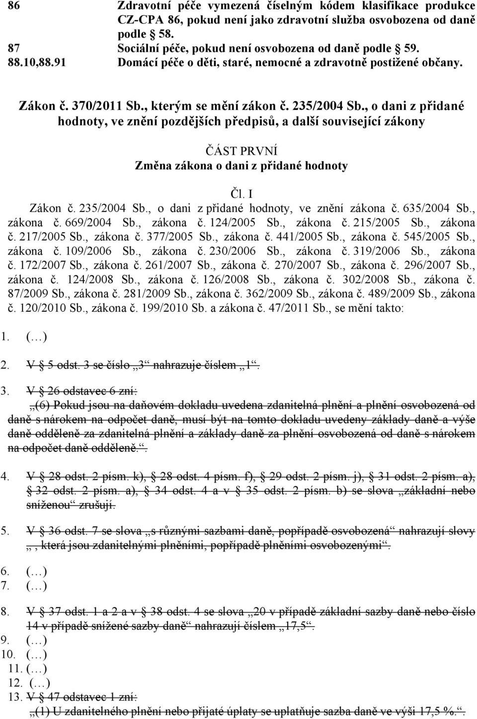 , o dani z přidané hodnoty, ve znění pozdějších předpisů, a další související zákony ČÁST PRVNÍ Změna zákona o dani z přidané hodnoty Čl. I Zákon č. 235/2004 Sb.