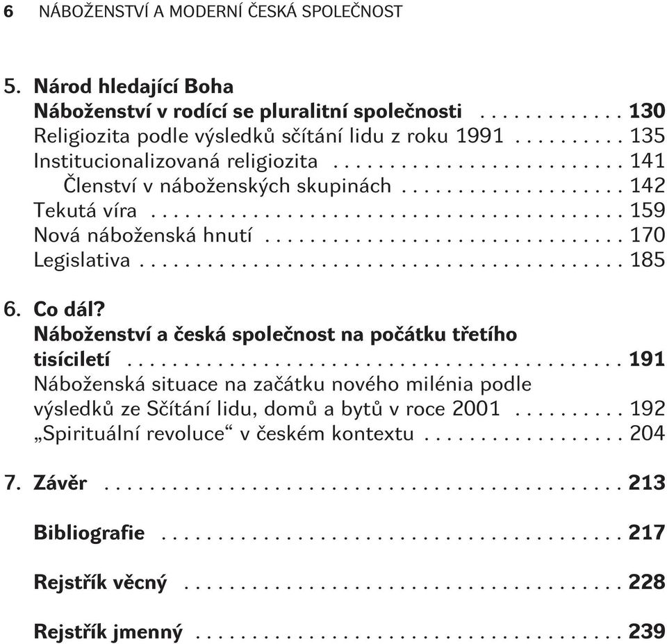 ..159 Nová náboženská hnutí...170 Legislativa...185 6. Co dál? Náboženství a èeská spoleènost na poèátku tøetího tisíciletí.