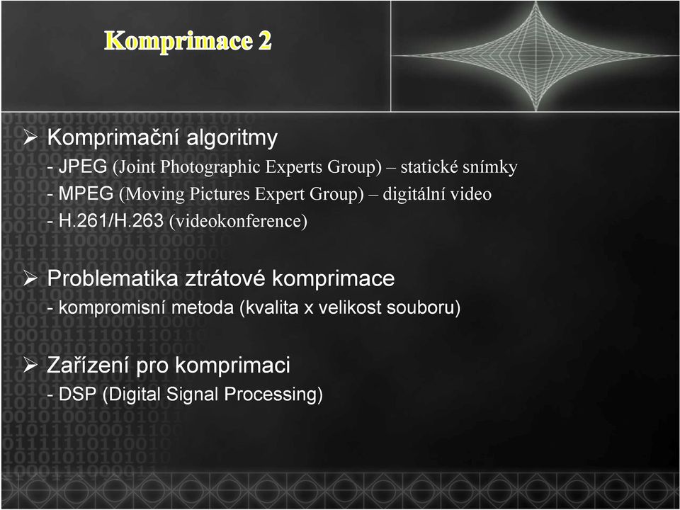 263 (videokonference) Problematika ztrátové komprimace - kompromisní metoda
