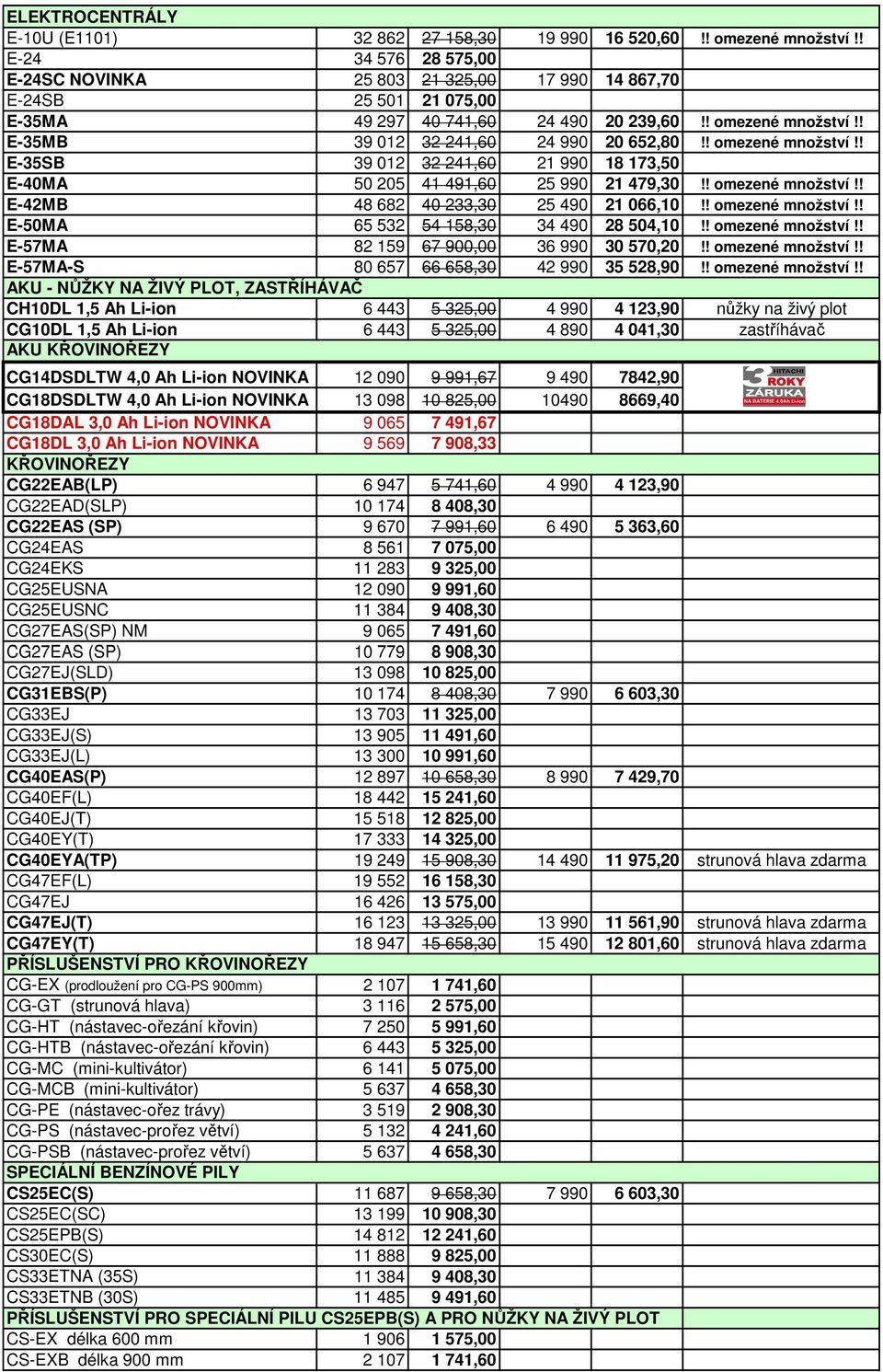 ! omezené množství!! E-35SB 39 012 32 241,60 21 990 18 173,50 E-40MA 50 205 41 491,60 25 990 21 479,30!! omezené množství!! E-42MB 48 682 40 233,30 25 490 21 066,10!! omezené množství!! E-50MA 65 532 54 158,30 34 490 28 504,10!