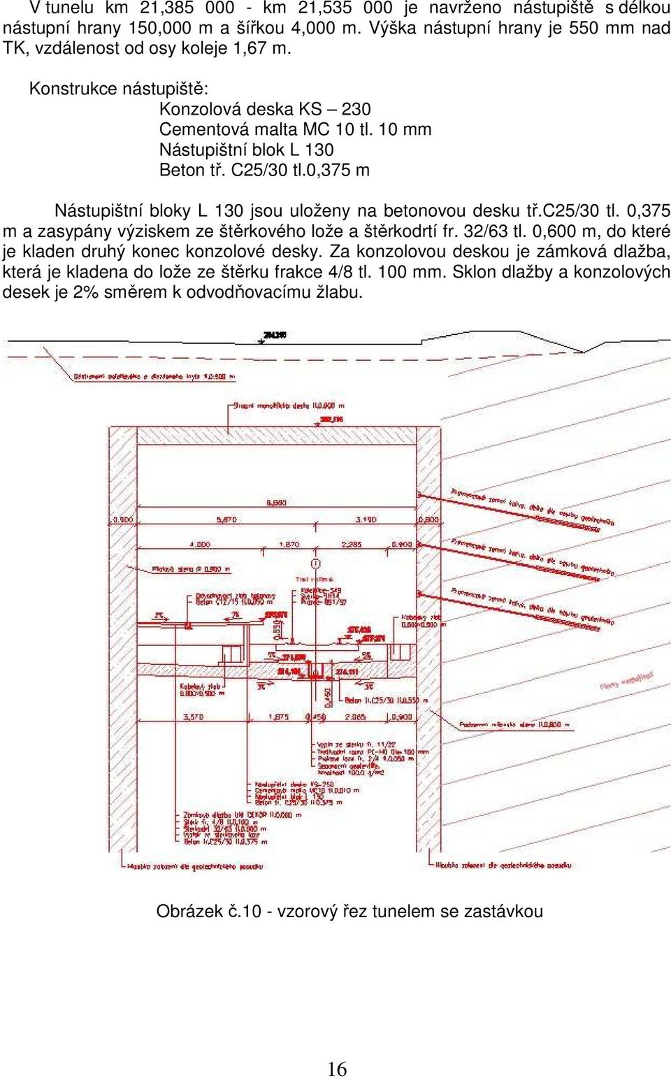 C25/30 tl.0,375 m Nástupištní bloky L 130 jsou uloženy na betonovou desku tř.c25/30 tl. 0,375 m a zasypány výziskem ze štěrkového lože a štěrkodrtí fr. 32/63 tl.