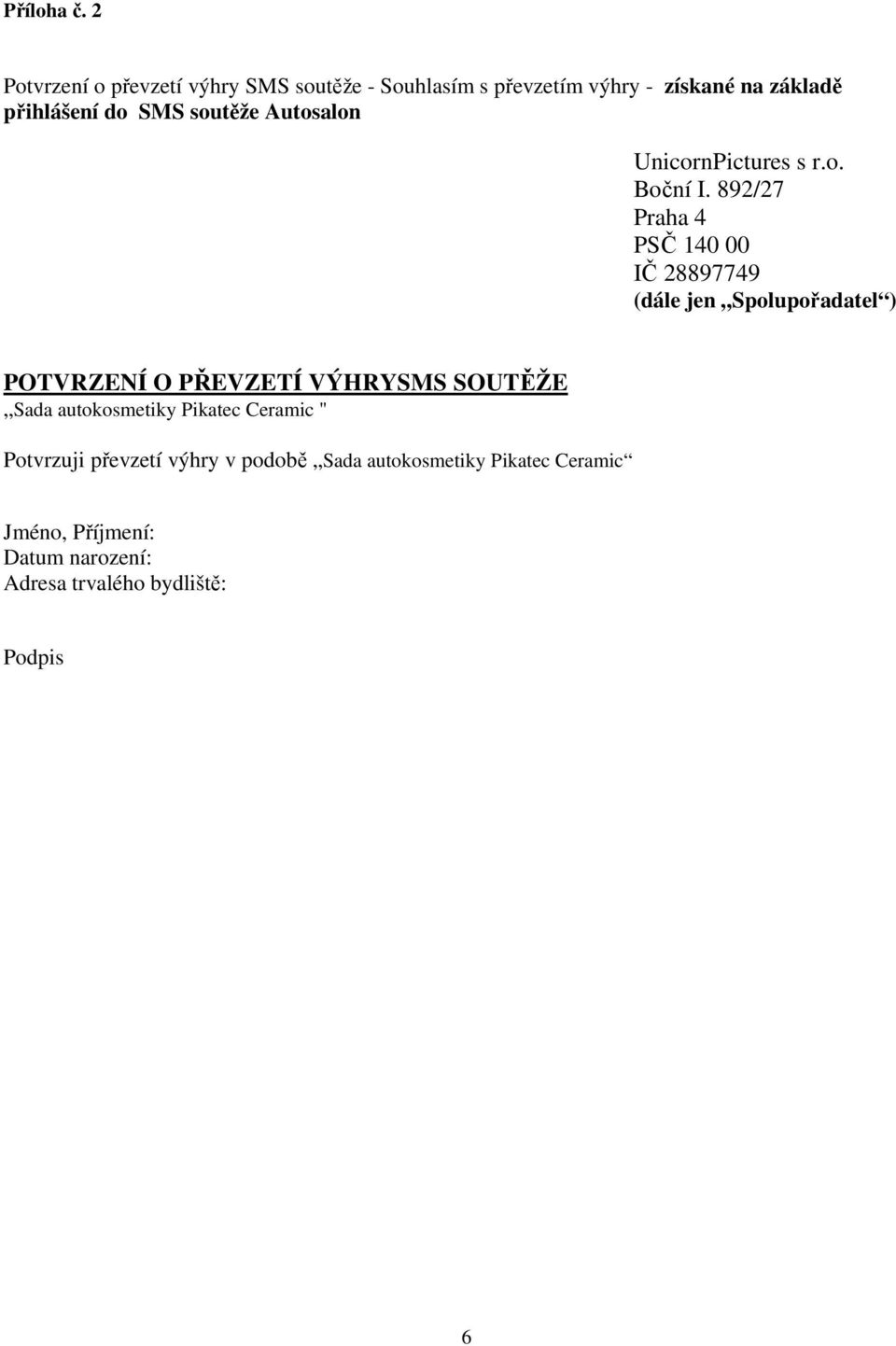Ceramic " Potvrzuji převzetí