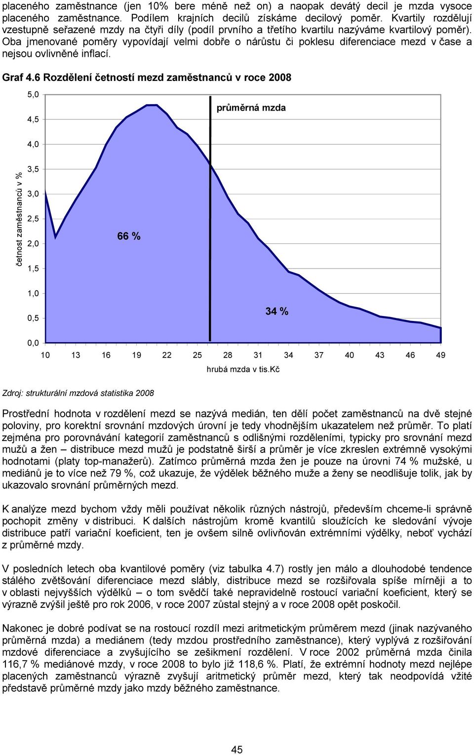 Oba jmenované poměry vypovídají velmi dobře o nárůstu či poklesu diferenciace mezd v čase a nejsou ovlivněné inflací. Graf 4.