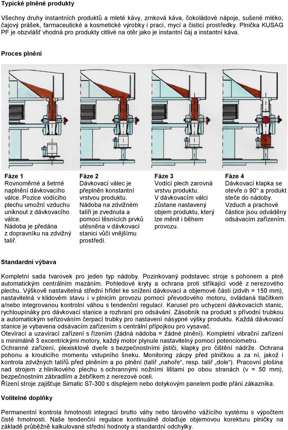 Proces plnění Fáze 1 Fáze 2 Fáze 3 Fáze 4 Rovnoměrné a šetrné naplnění dávkovacího válce. Pozice vodícího plechu umožní vzduchu uniknout z dávkovacího válce.